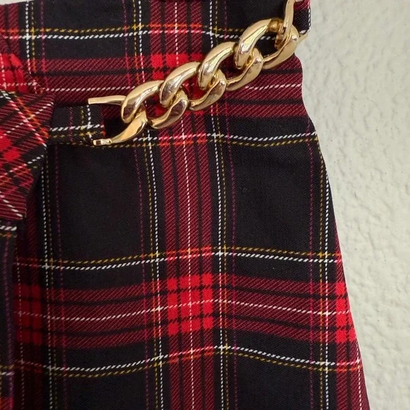 Joe B Plaid Mini Skirt Gold Chain Detail Party Club Wear Clueless - Picture 2 of 9